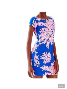 Lilly Pulitzer Electric Blue Mini Dress with Pink Coral Print